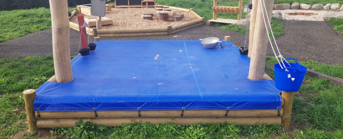 Blue sandpit cover with cutouts