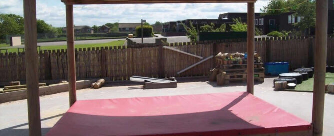 Weatherproof sandpit cover for school