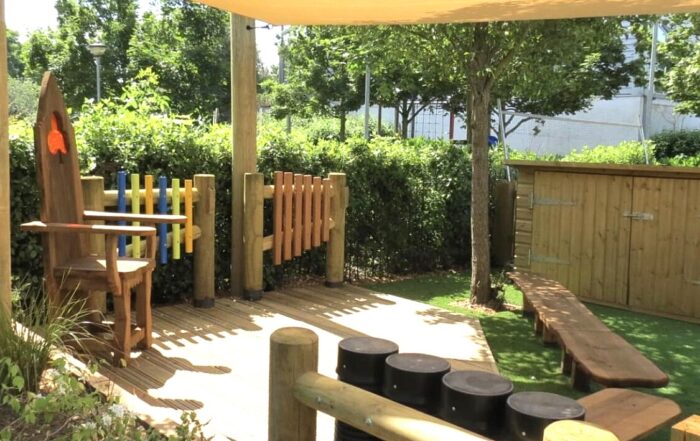 Shade sail on timber posts