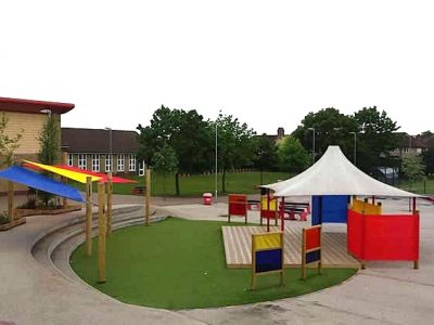 Bespoke colourful school shade sails