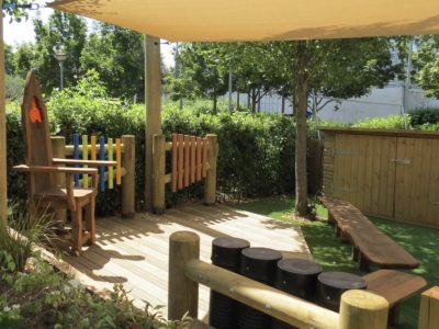 Shade sail on timber posts