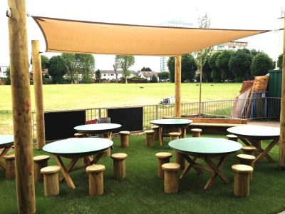 Shade sail for outdoor seating