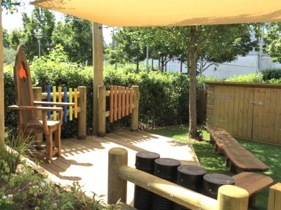 Shade sail on timber posts