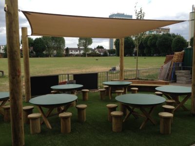 Shade sail for outdoor seating